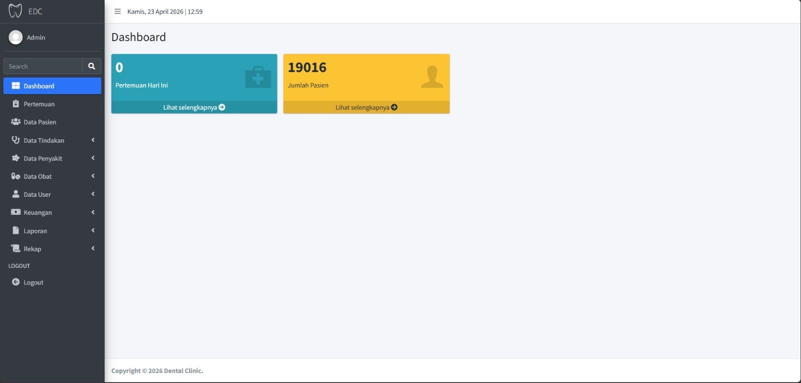 Dashboard Klinik Health System - Dashboard